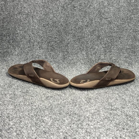 OluKai NUI Flip Flops Men's Size 10 Brown Leather Outdoor Beach Thong Sandals - Picture 6 of 11